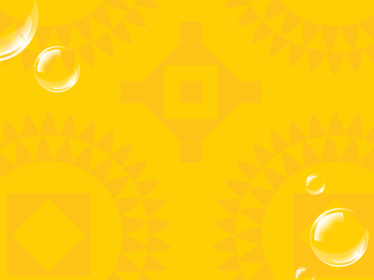 Yellow background with bubbles and shapes